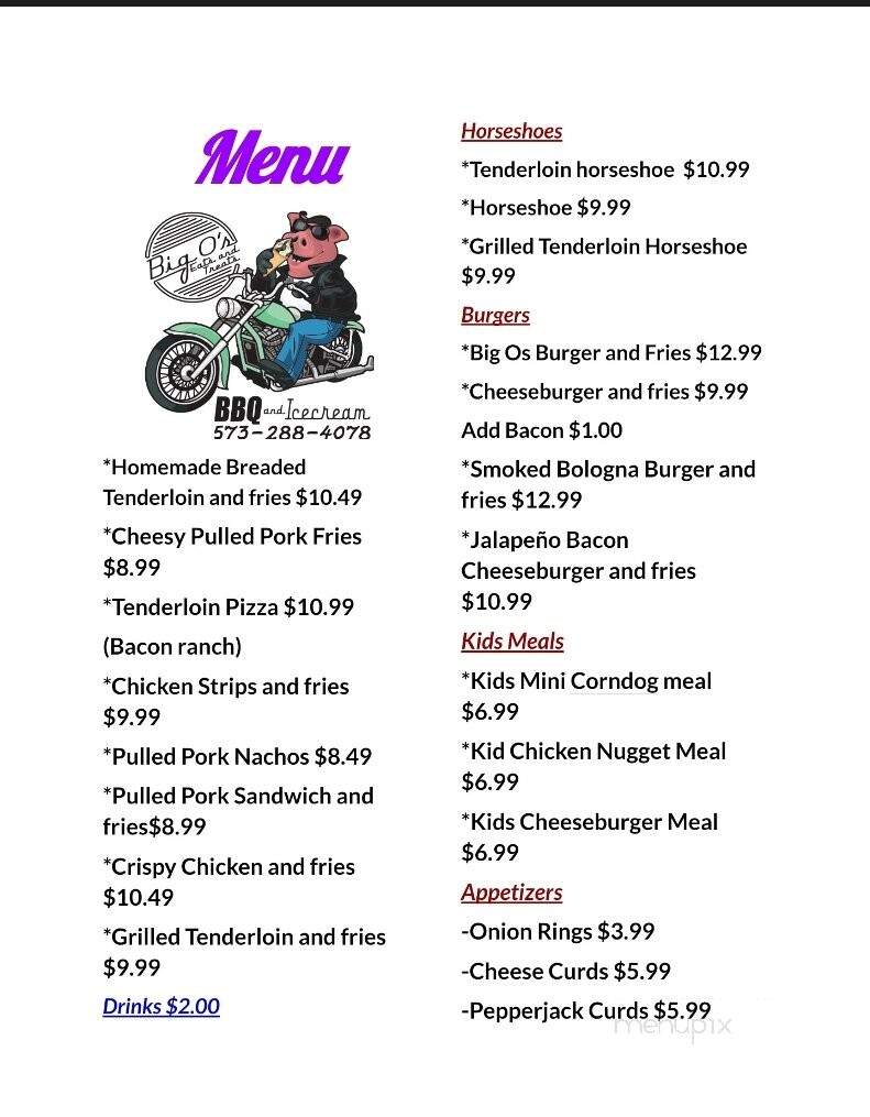 Big O's Eats and Treats - Canton, MO menu_pic