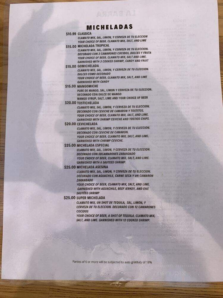 Las Micheladas Bar & Grill - Hollister, CA menu_pic