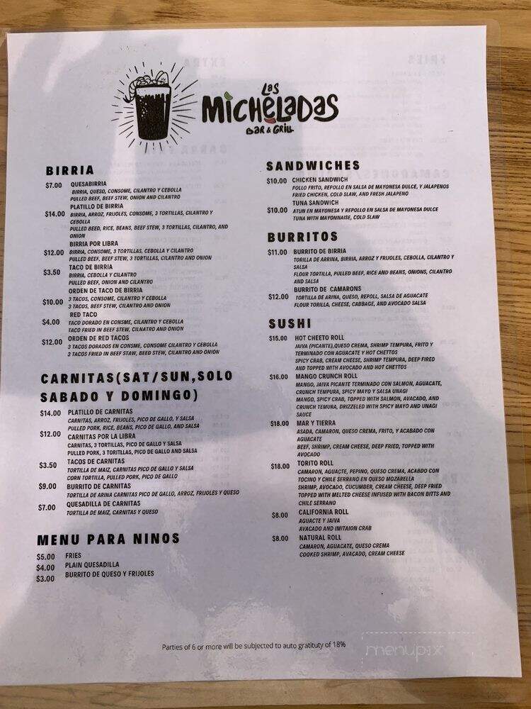 Las Micheladas Bar & Grill - Hollister, CA menu_pic