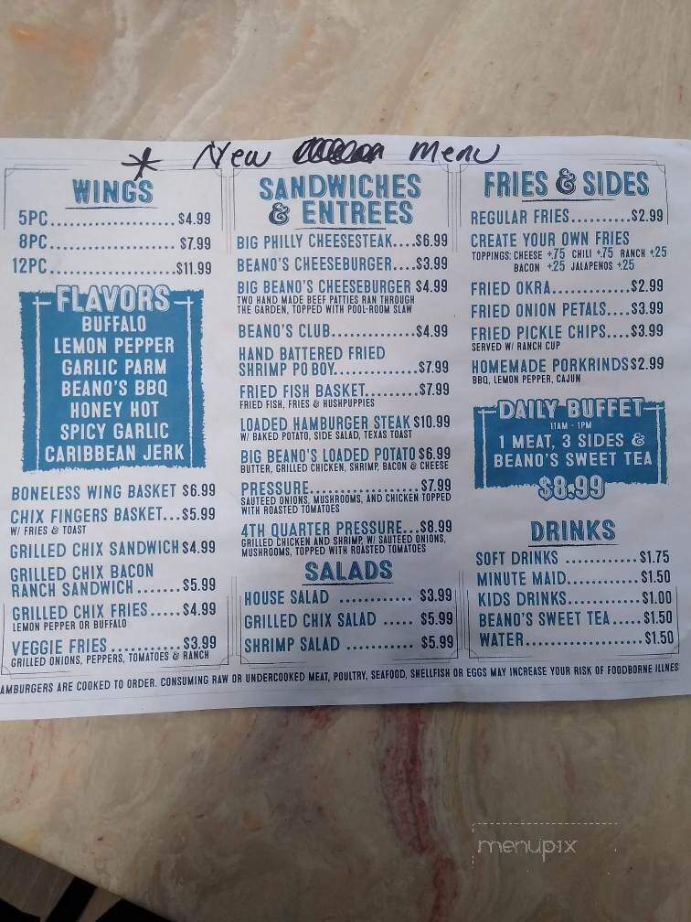 Beanos Kitchen - Fayetteville, TN menu_pic