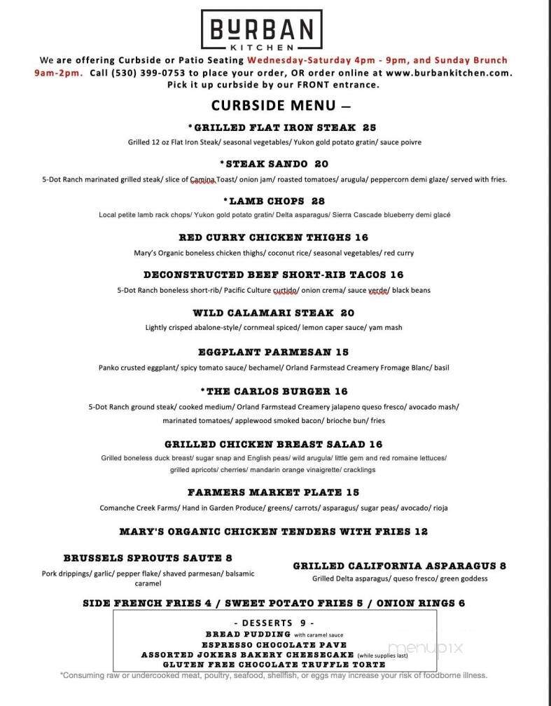 Burban Kitchen - Chico, CA menu_pic