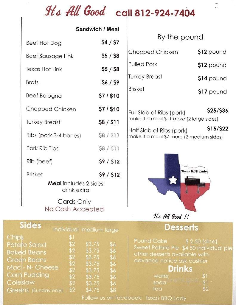 Texas BBQ Lady - Jeffersonville, IN menu_pic