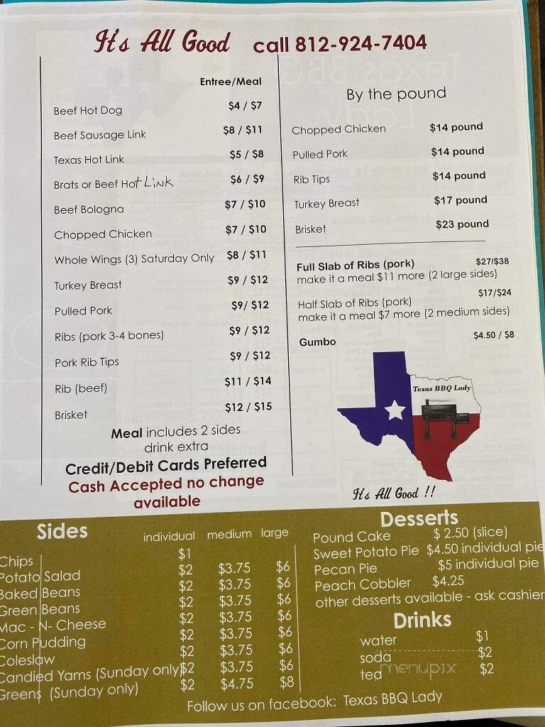 Texas BBQ Lady - Jeffersonville, IN menu_pic