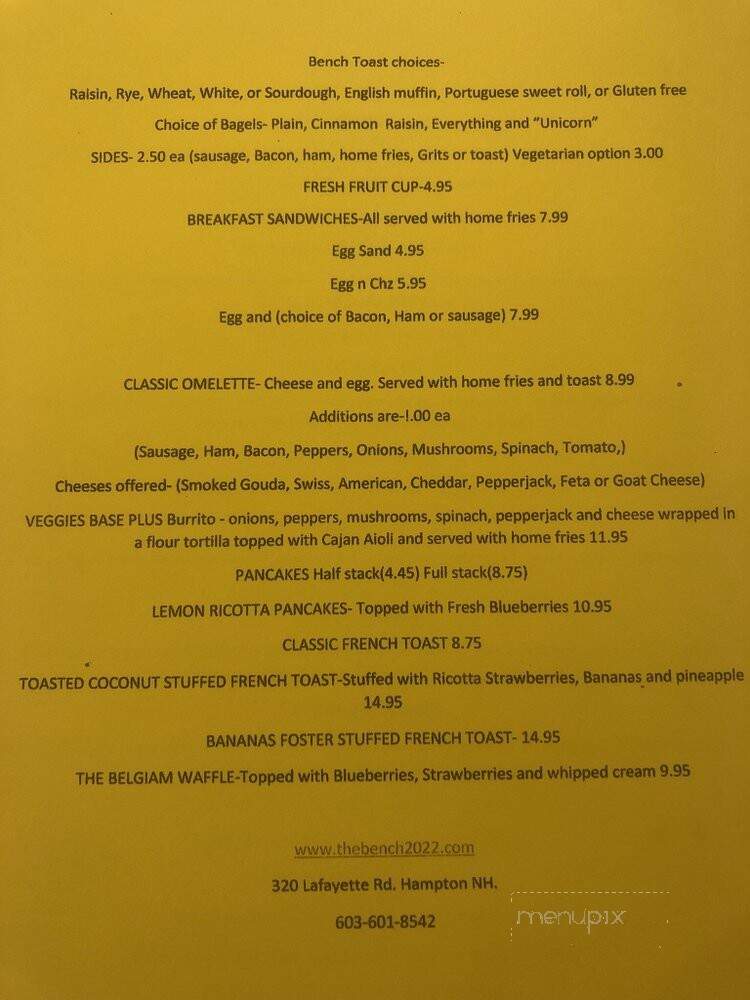 The Bench - Hampton, NH menu_pic