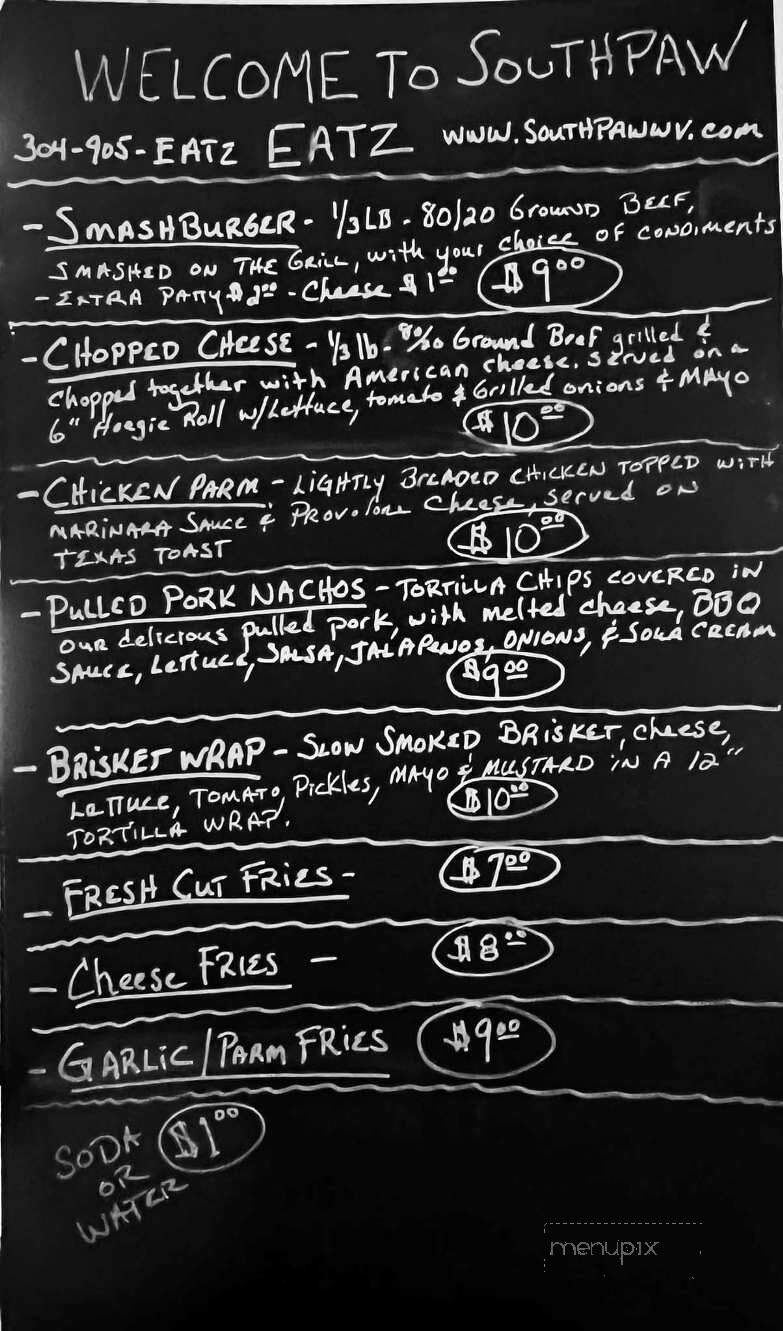 Southpaw Eatz - Wheeling, WV menu_pic