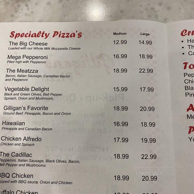 Gilligan's Pizza - Benbrook, TX menu_pic