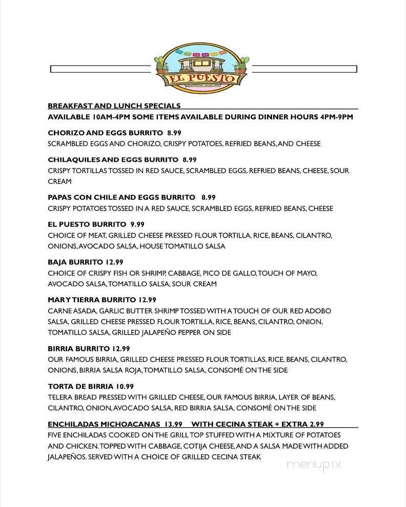El Puesto - Bakersfield, CA menu_pic