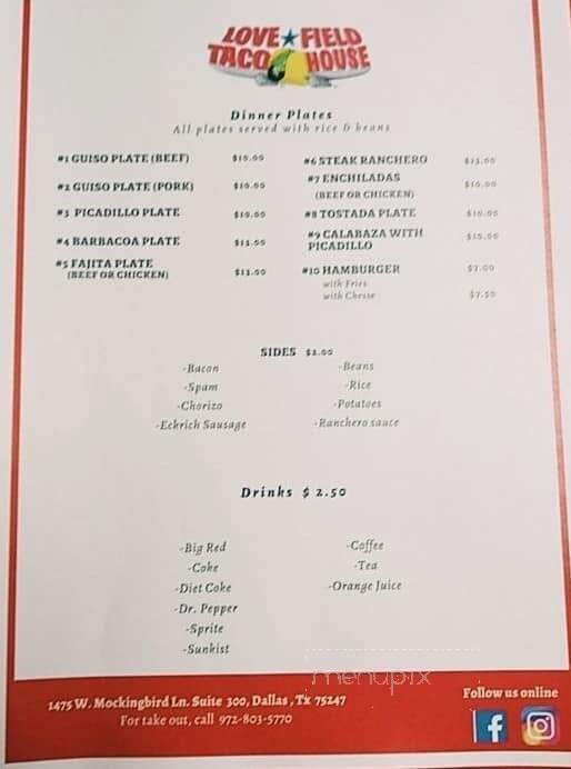 Love Field Taco House - Dallas, TX menu_pic