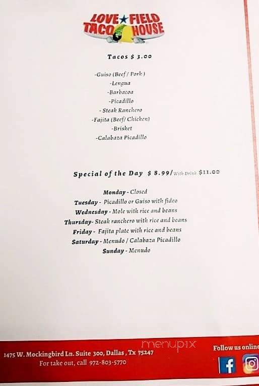 Love Field Taco House - Dallas, TX menu_pic