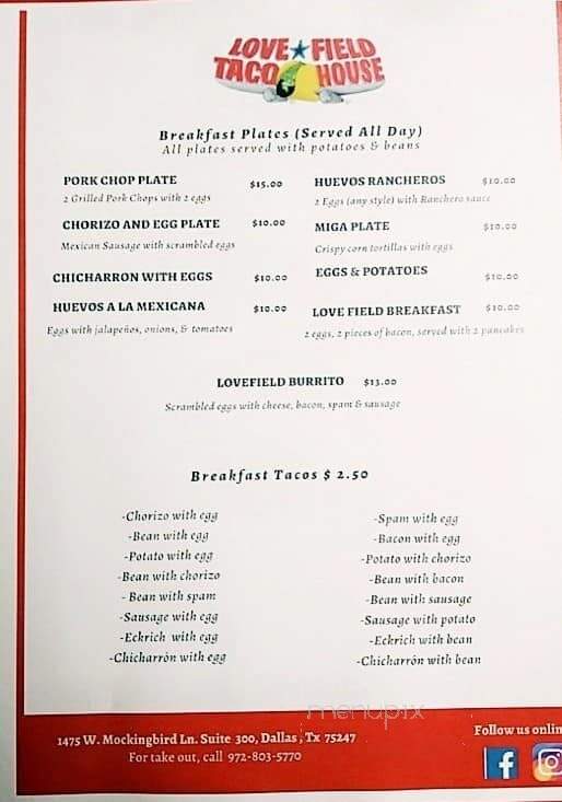 Love Field Taco House - Dallas, TX menu_pic