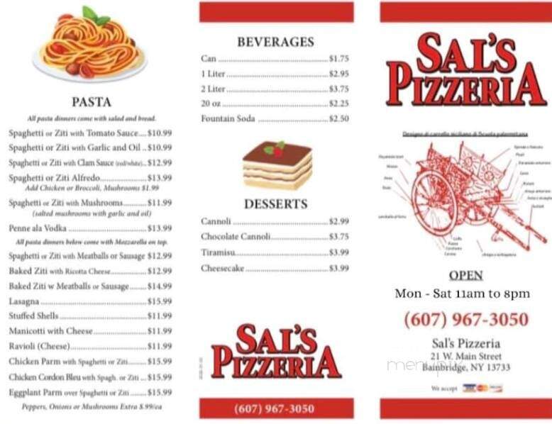 Sal's Pizzeria of Bainbridge - Bainbridge, NY menu_pic