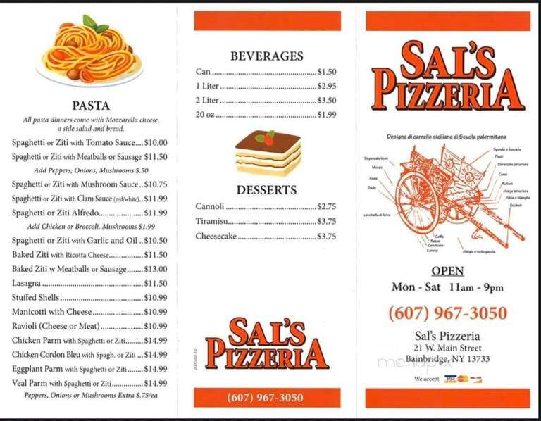 Sal's Pizzeria of Bainbridge - Bainbridge, NY menu_pic