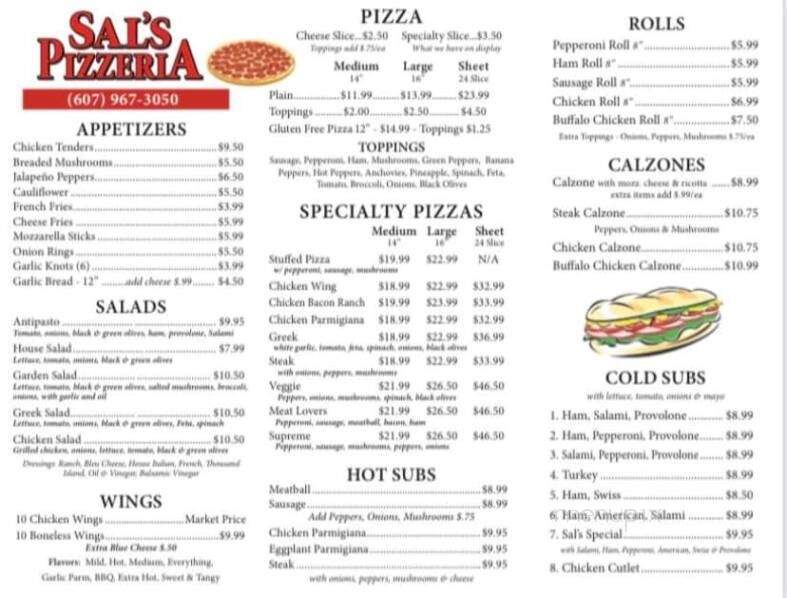 Sal's Pizzeria of Bainbridge - Bainbridge, NY menu_pic