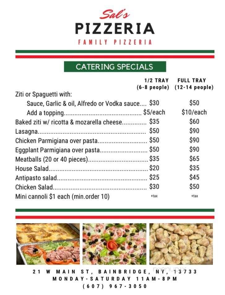 Sal's Pizzeria of Bainbridge - Bainbridge, NY menu_pic