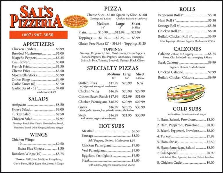 Sal's Pizzeria of Bainbridge - Bainbridge, NY menu_pic