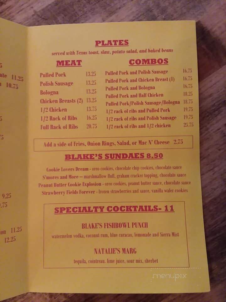 Blake's on the Lake - Prudenville, MI menu_pic