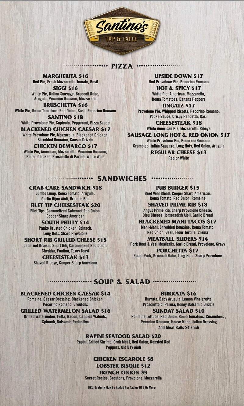 Santino's Tap & Table - Folsom, PA menu_pic