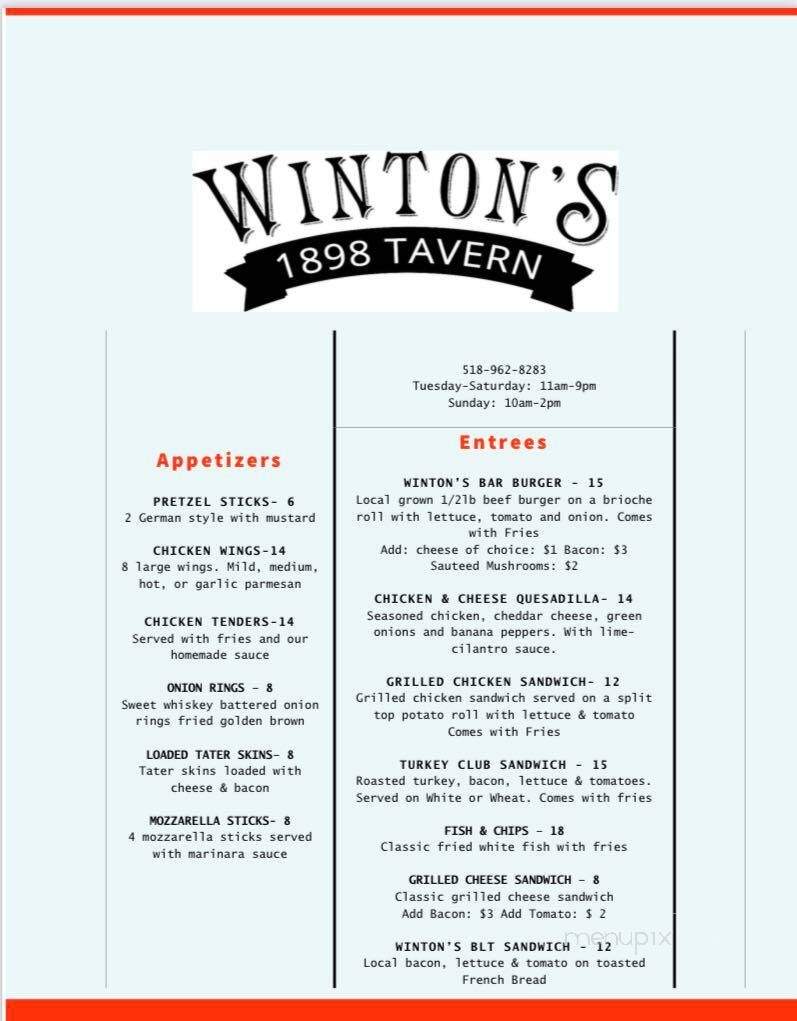 Winton's 1898 Tavern - Wadhams, NY menu_pic