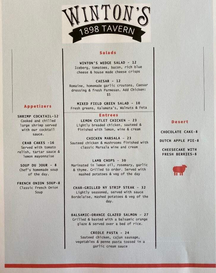 Winton's 1898 Tavern - Wadhams, NY menu_pic