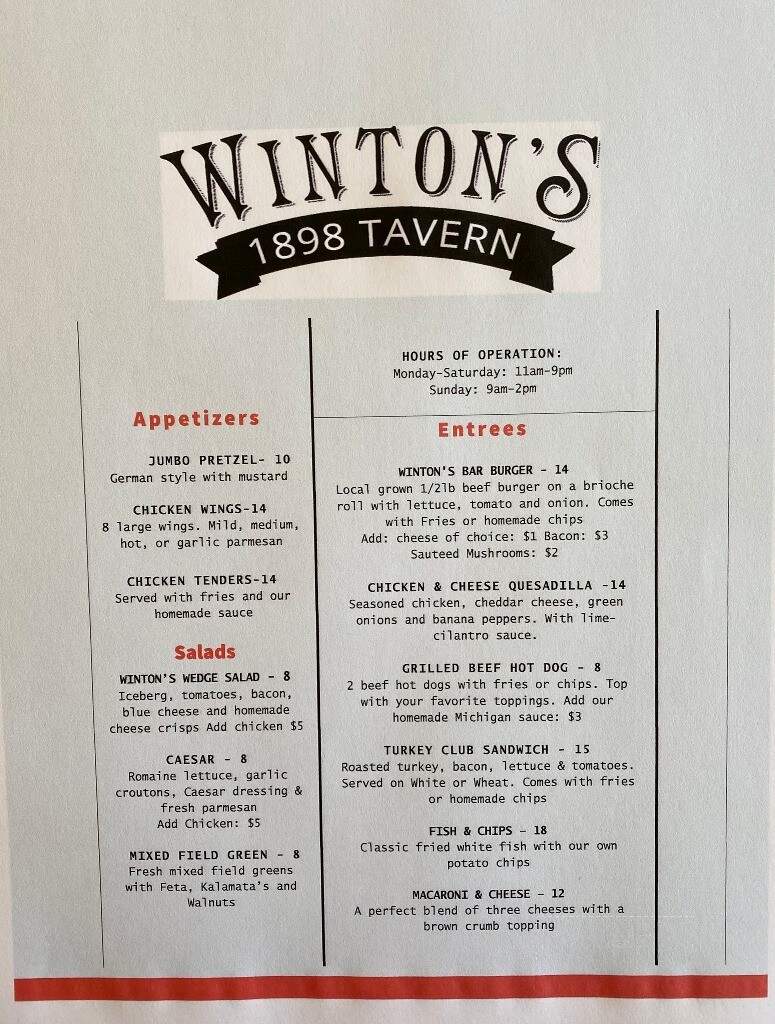Winton's 1898 Tavern - Wadhams, NY menu_pic