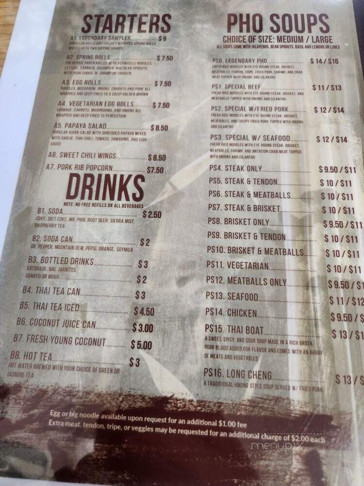 Legendary Pho Kitchen - Fresno, CA menu_pic