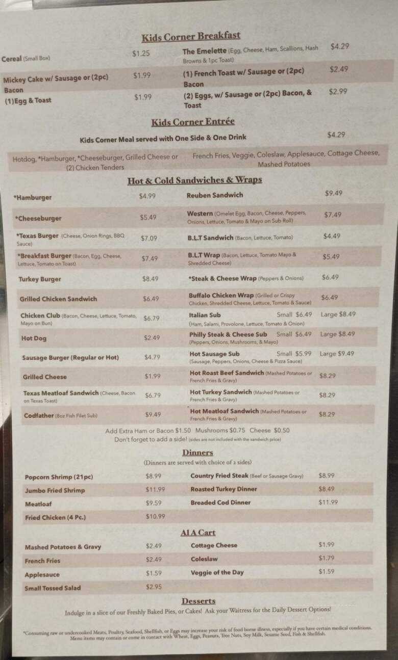 Mountain View Cafe - Smithfield, PA menu_pic