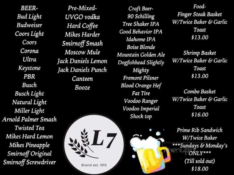 L7 Bar - Mackay, ID menu_pic