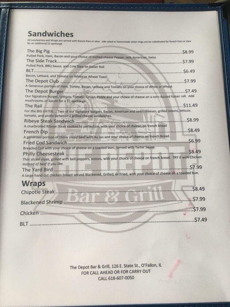 The Depot Bar & Grill - O'Fallon, IL menu_pic