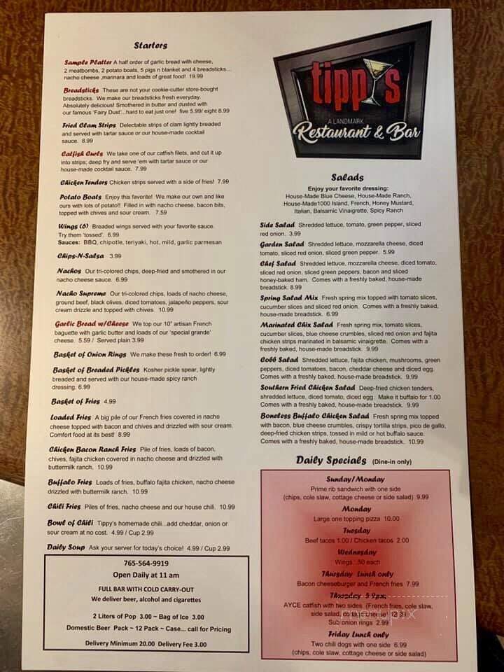 Tippy's Restaurant & Bar - Delphi, IN menu_pic