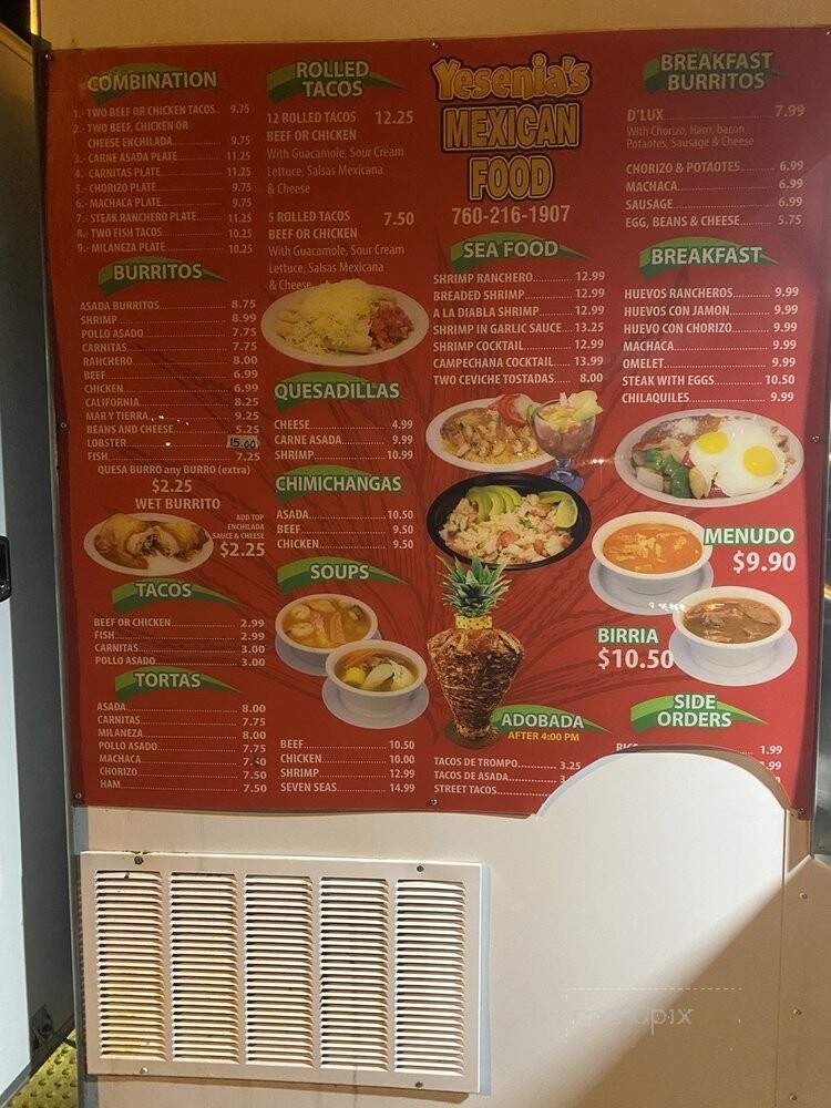 Yesenia's Mexican Food - Valley Center, CA menu_pic