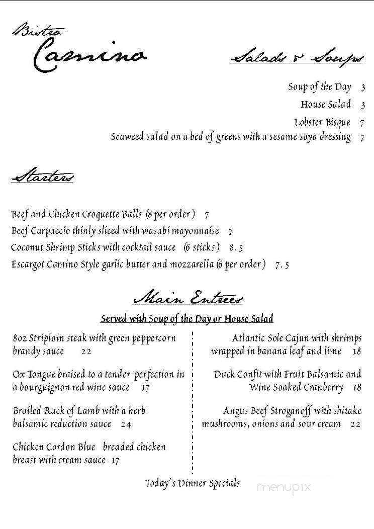 Camino Bistro - Toronto, ON menu_pic