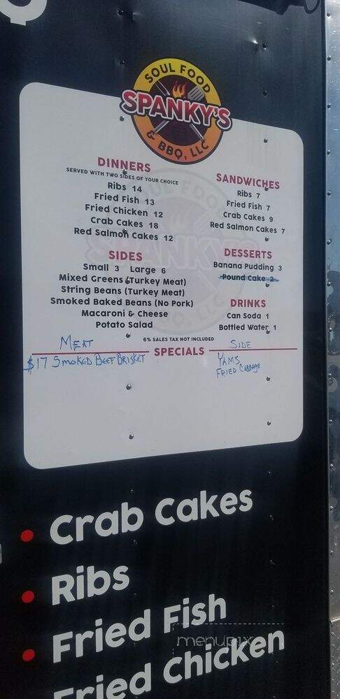 Spanky's BBQ - Grasonville, MD menu_pic