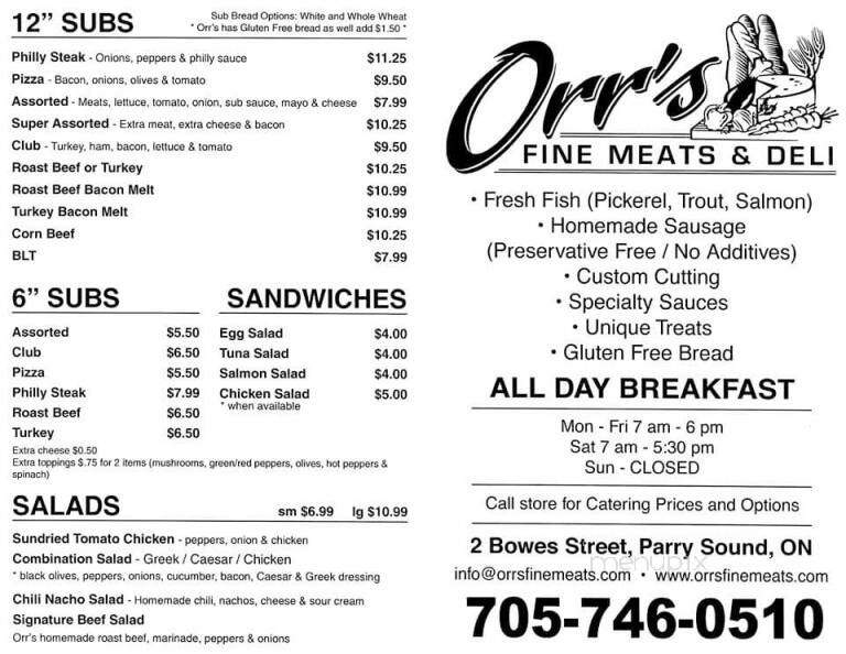 Orr's Fine Meats & Deli - Parry Sound, ON