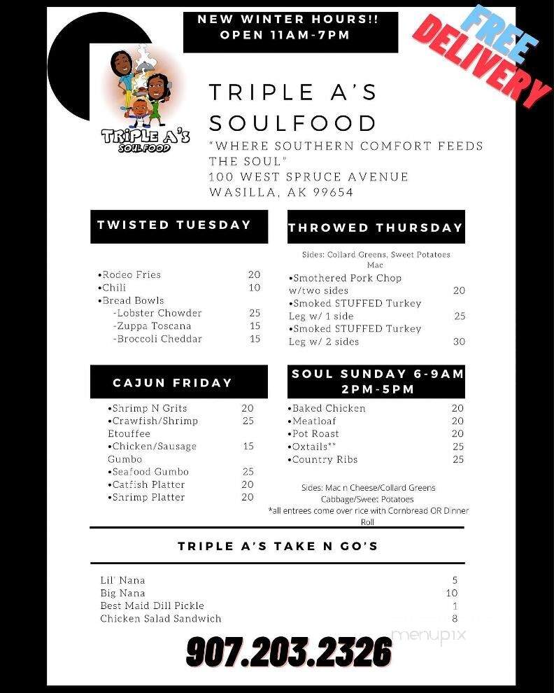 Triple A's Soulfood - Wasilla, AK menu_pic