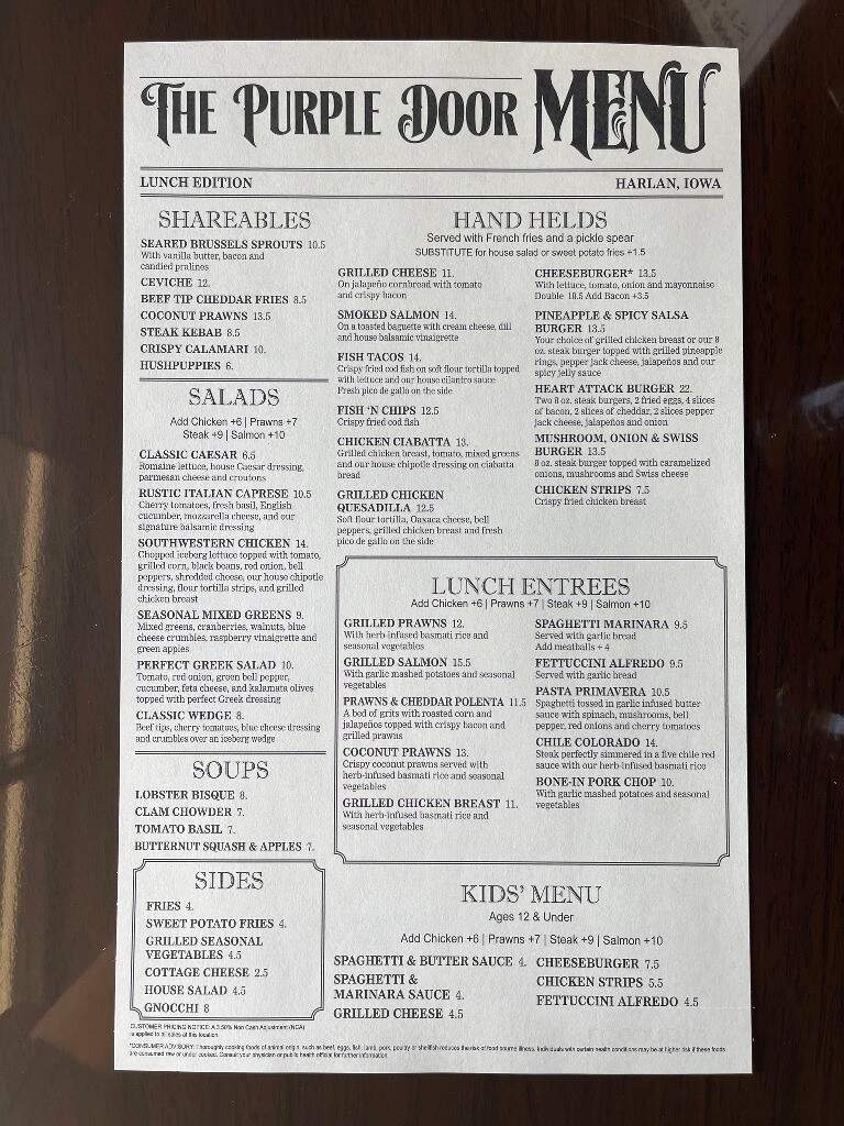 The Purple Door - Harlan, IA menu_pic