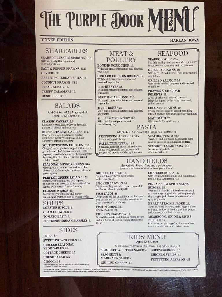 The Purple Door - Harlan, IA menu_pic