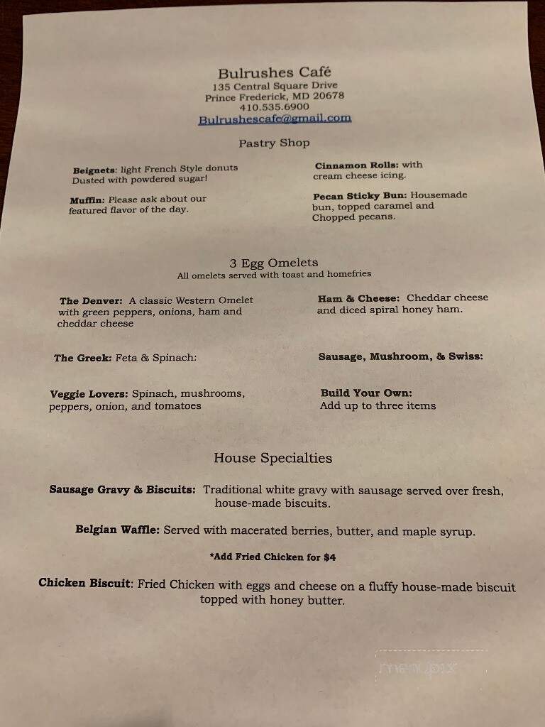 Bulrushes - Prince Frederick, MD menu_pic