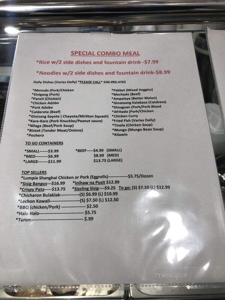 Kusina Filipino Restaurant - Fredericksburg, VA menu_pic