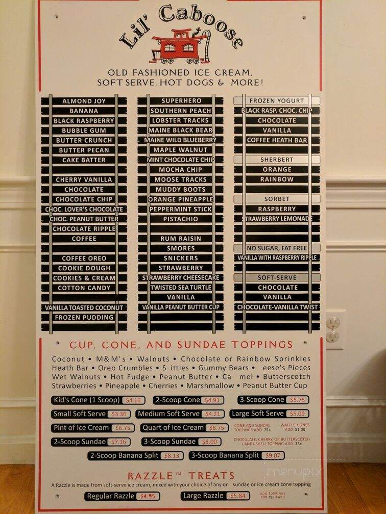 Lil' Caboose Ice Cream - South Yarmouth, MA menu_pic