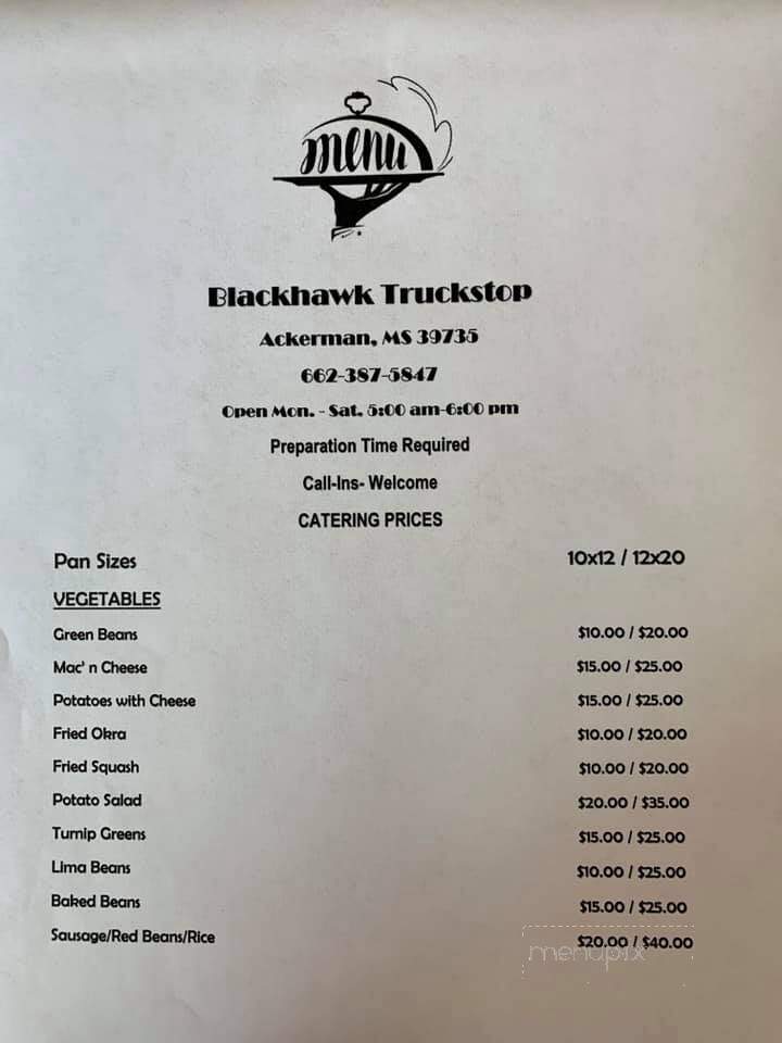 Black Hawk Truck Stop - Ackerman, MS menu_pic