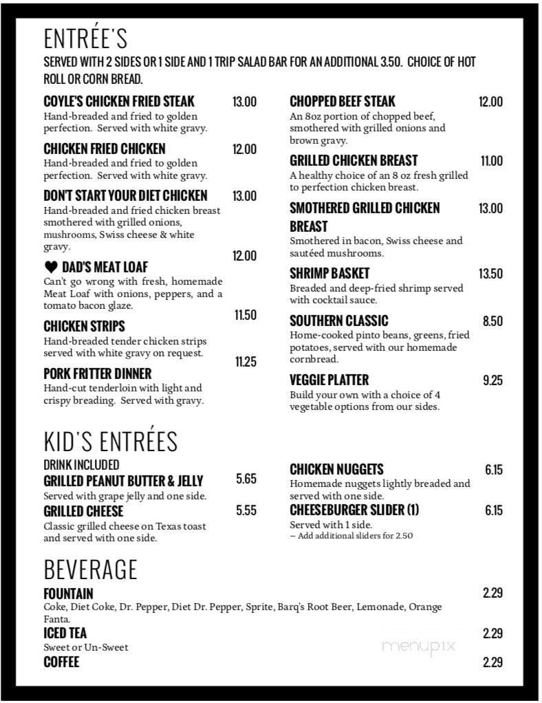 Coyle's Family Restaurant - Prairie Grove, AR menu_pic