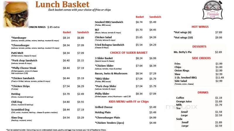 Tim's Fireside Grill - Reynolds, GA menu_pic