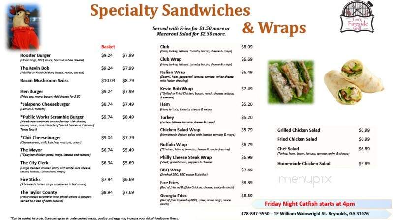 Tim's Fireside Grill - Reynolds, GA menu_pic
