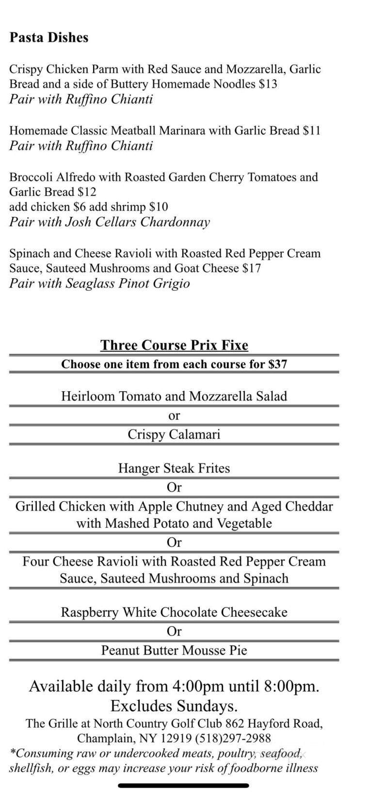North Country Golf Club - Rouses Point, NY menu_pic
