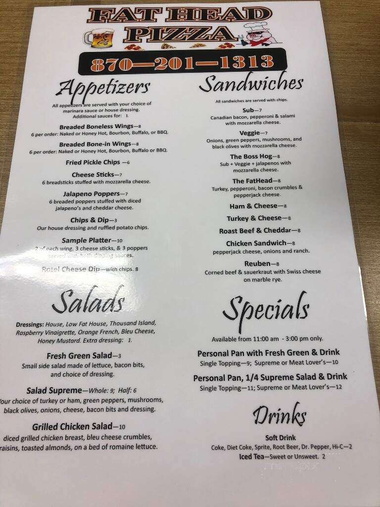 Fat Head Pizza - Newport, AR menu_pic