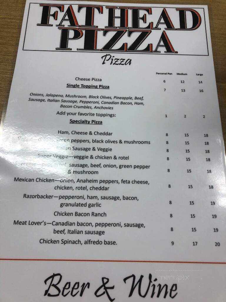 Fat Head Pizza - Newport, AR menu_pic