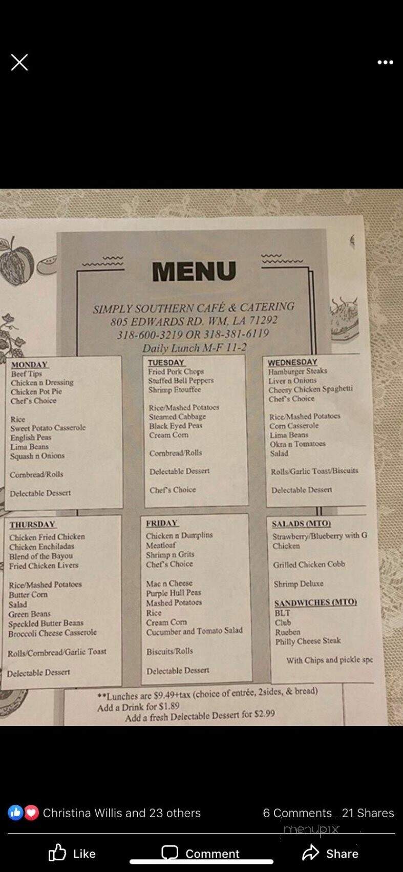 Simply Southern Catering - West Monroe, LA menu_pic
