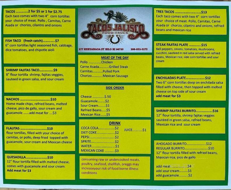 Tacos Jalisco - Hilo, HI menu_pic