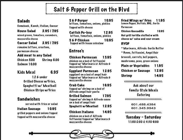 Salt and Pepper Grill on the Blvd - Clinton, MS menu_pic