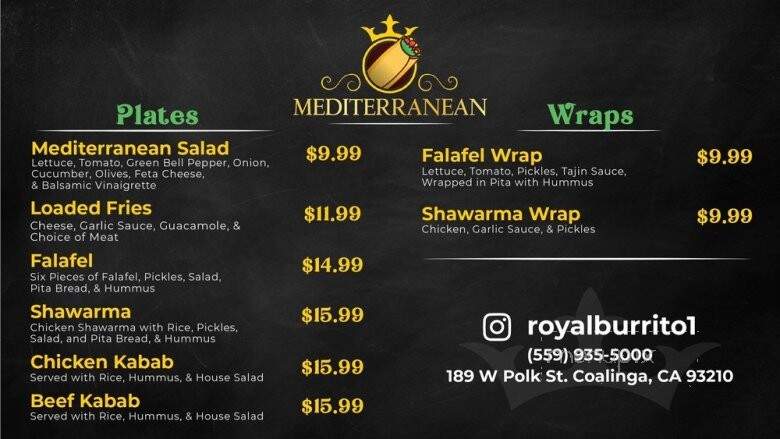 Royal Burrito - Coalinga, CA menu_pic